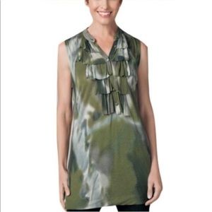 CABI 593 Haute Camo Ruffle Button Front Sleeveless Tank Top Size Small